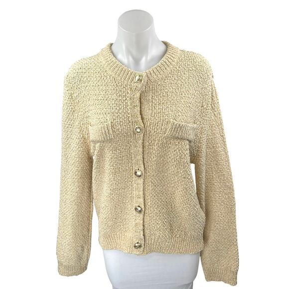 H&M Yellow Gold Metallic Long sSeeve Button Down Cardigan Sweater Top Size XS - Picture 1 of 5